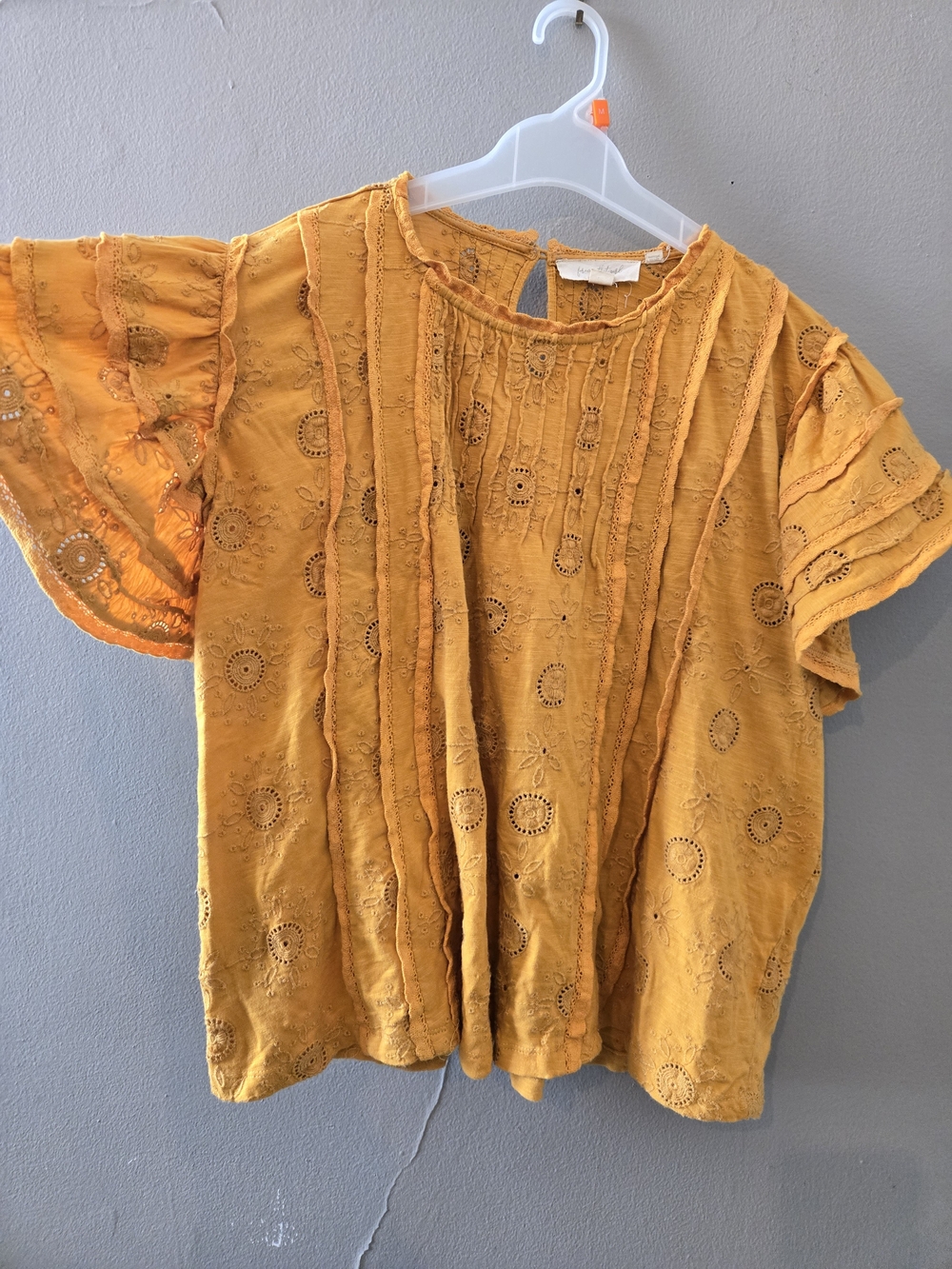 Anthropologie Boho Eyelet Pintuck Top - Mustard Yellow